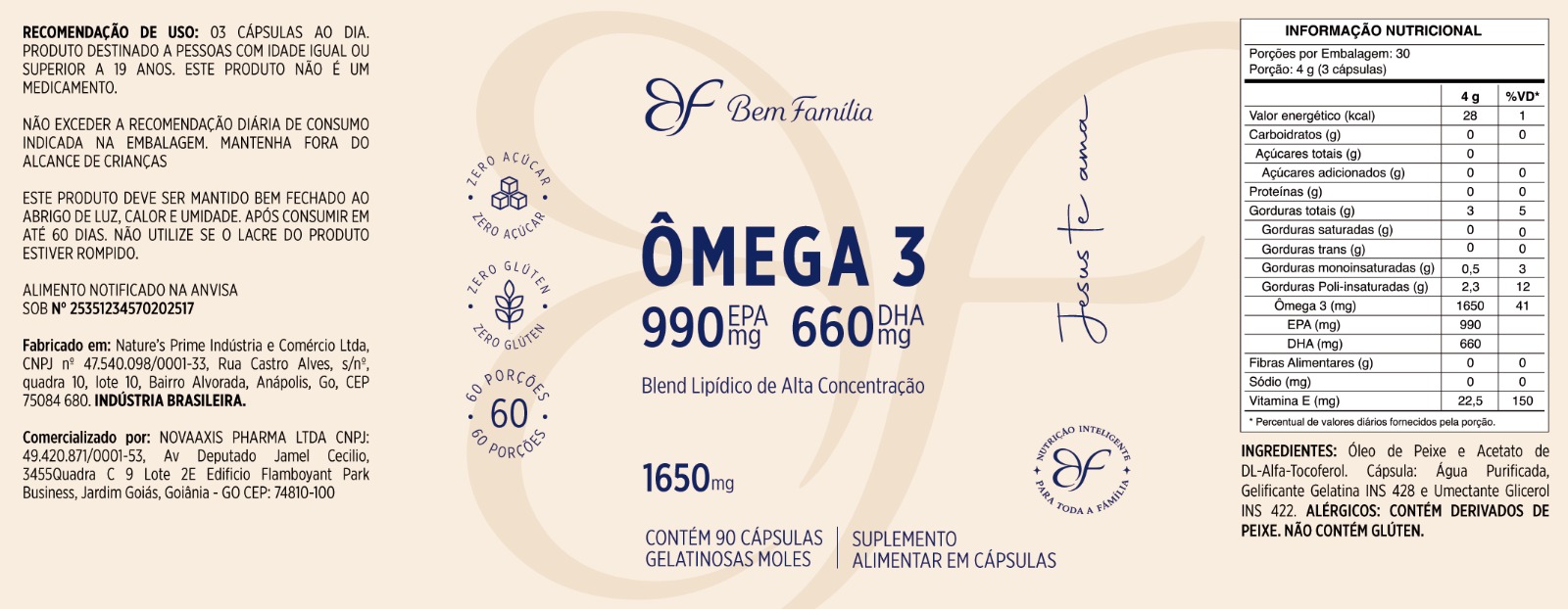 Rótulo do produto Ômega 3