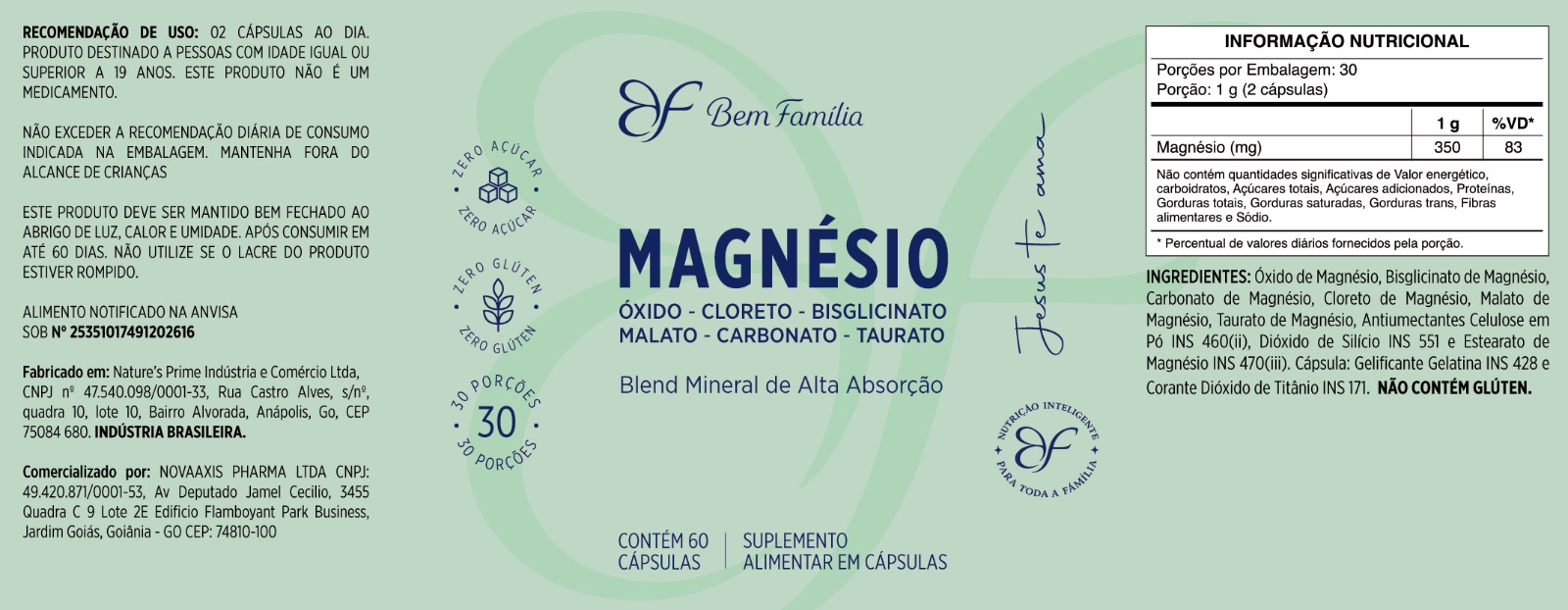 Rótulo do produto Magnésio