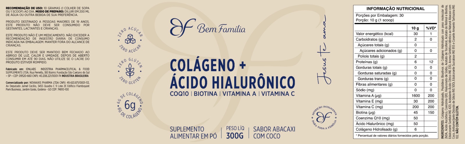Rótulo do produto Colágeno + Ácido Hialurônico