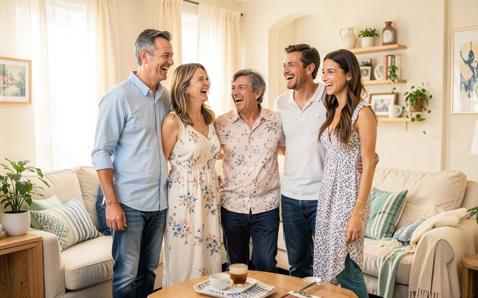 A família Bem Família reunida na sala de casa